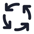 Black and white icon depicting a plus sign surrounded by two curved arrows forming a circular shape.
