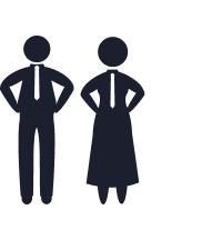 Silhouettes of a man and woman standing side by side on a white background.